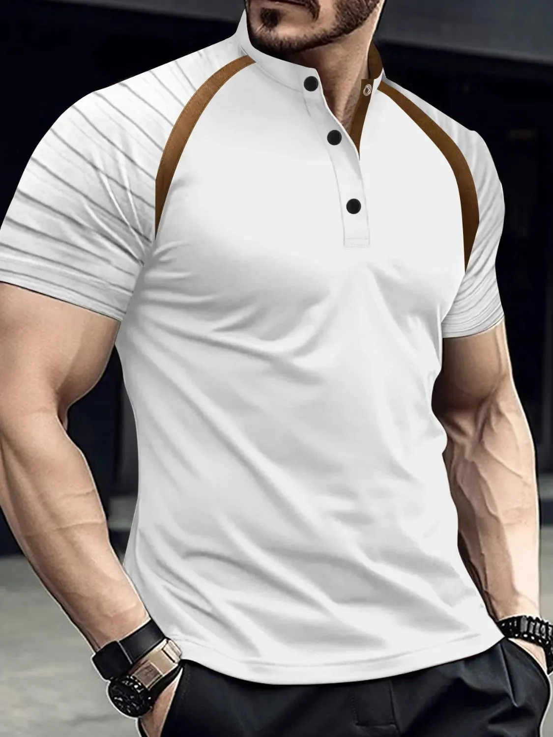 Men's Full Size Button Detail Short Sleeve Polo Plus Size sold by Gigi Laurent