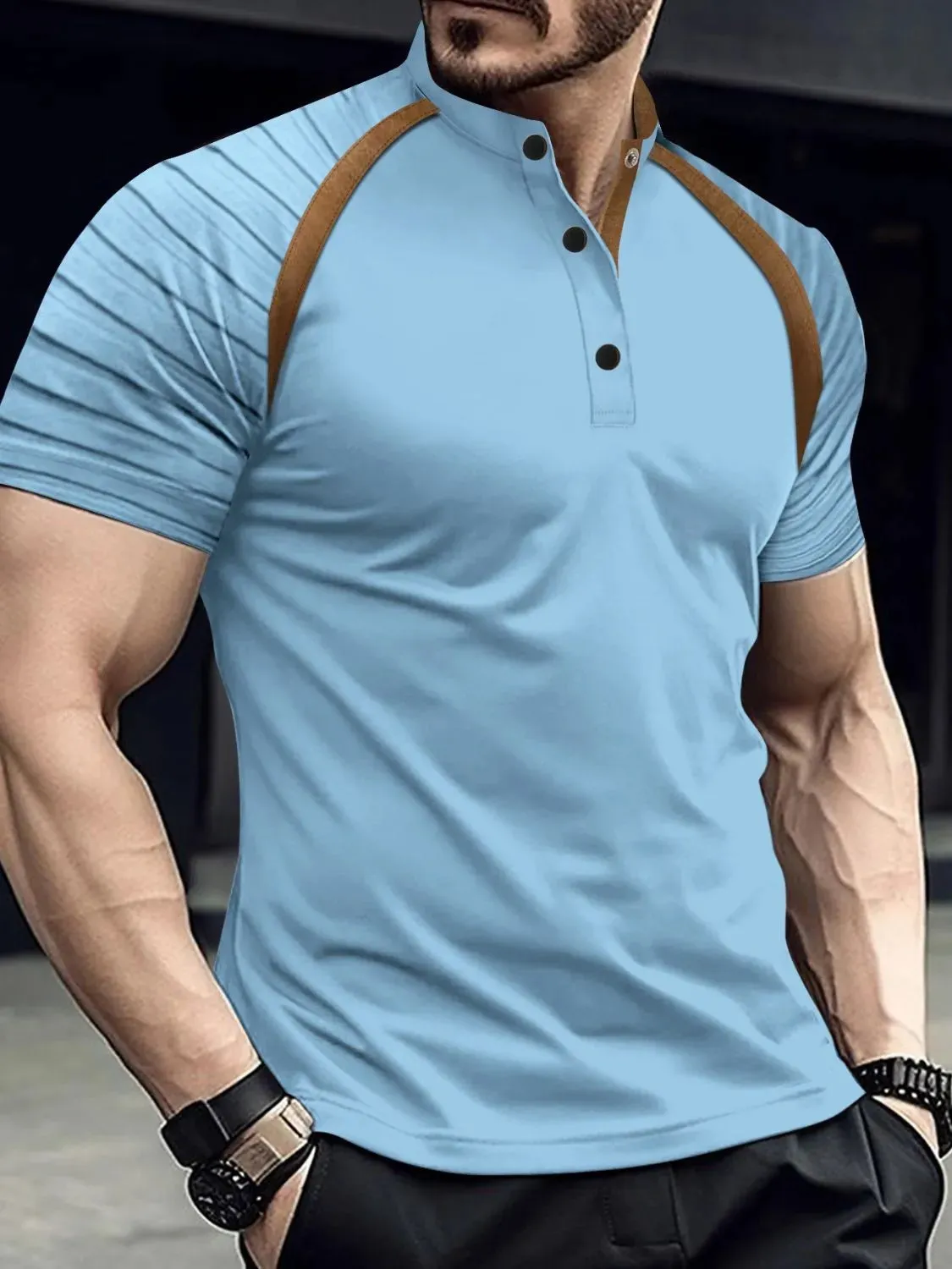 Men's Full Size Button Detail Short Sleeve Polo Plus Size sold by Gigi Laurent product image thumbnail 3