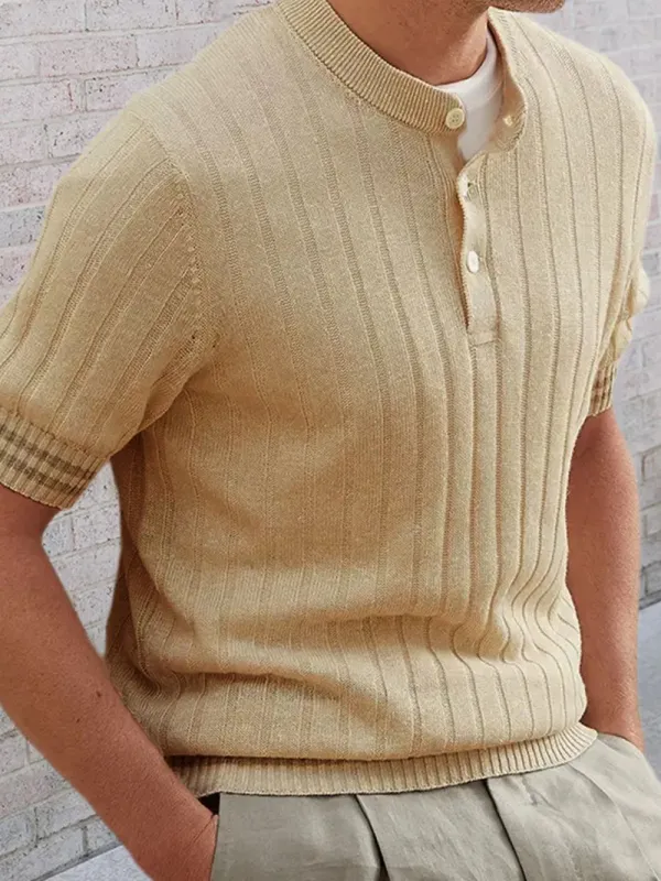 Men's Plus Size Ribbed Quarter Button Round Neck Striped Trim Polo sold by Gigi Laurent