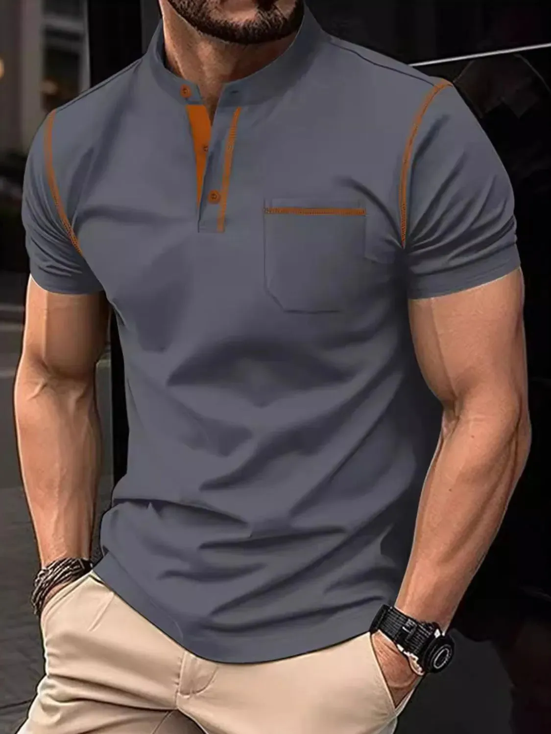 Men's Full Size Button Detail Short Sleeve Polo Plus Size sold by Gigi Laurent product image thumbnail 3