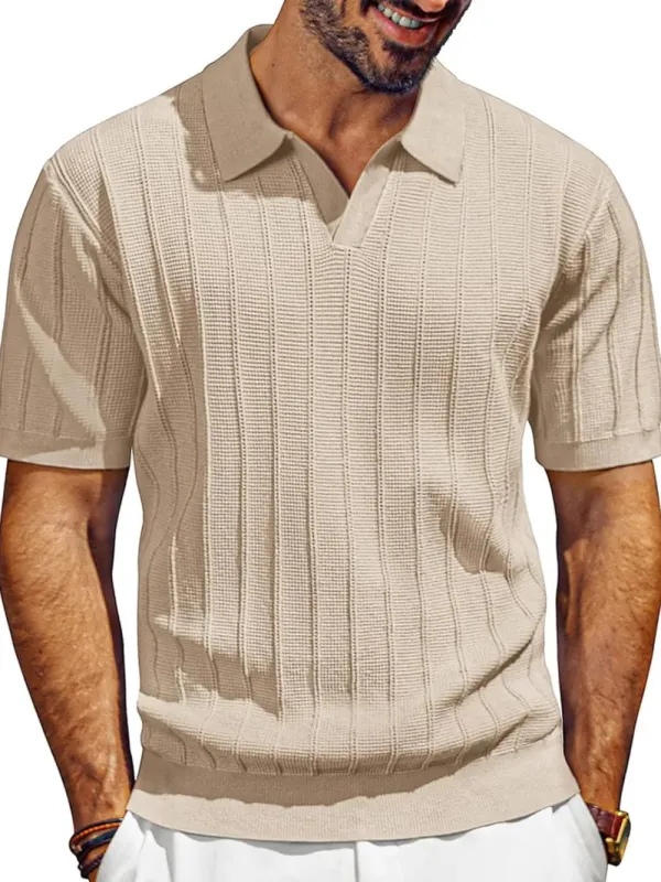 Men's Full Size Textured Collared Neck Short Sleeve Polo Plus Size made by Trendsi