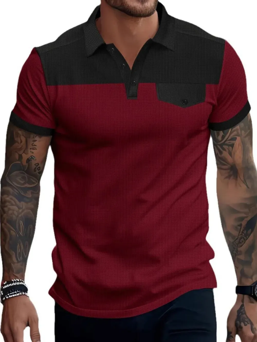 Men's Full Size Waffle-Knit Collared Contrast Polo Plus Size sold by Gigi Laurent product image thumbnail 3