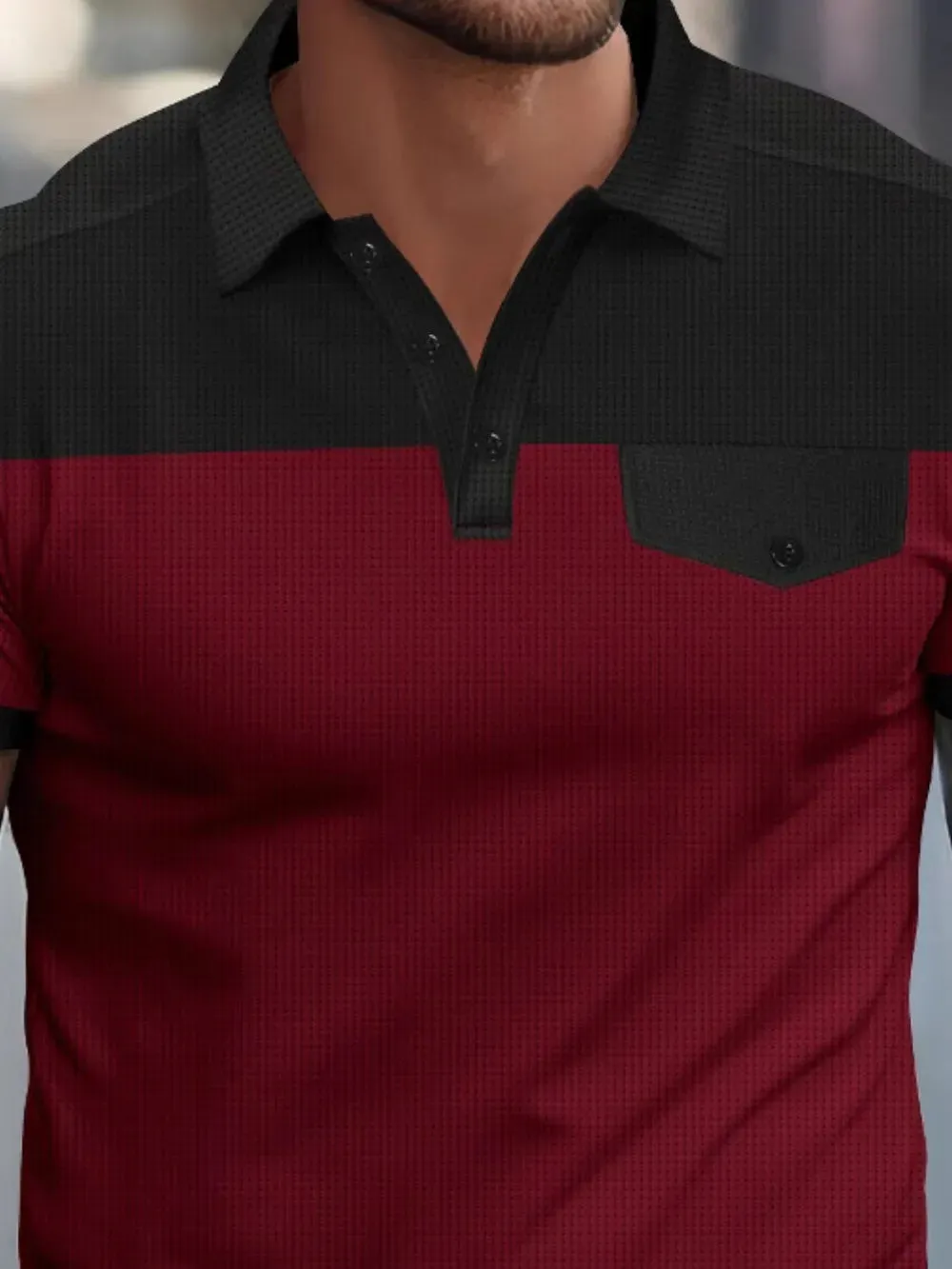 Men's Full Size Waffle-Knit Collared Contrast Polo Plus Size sold by Gigi Laurent product image thumbnail 2