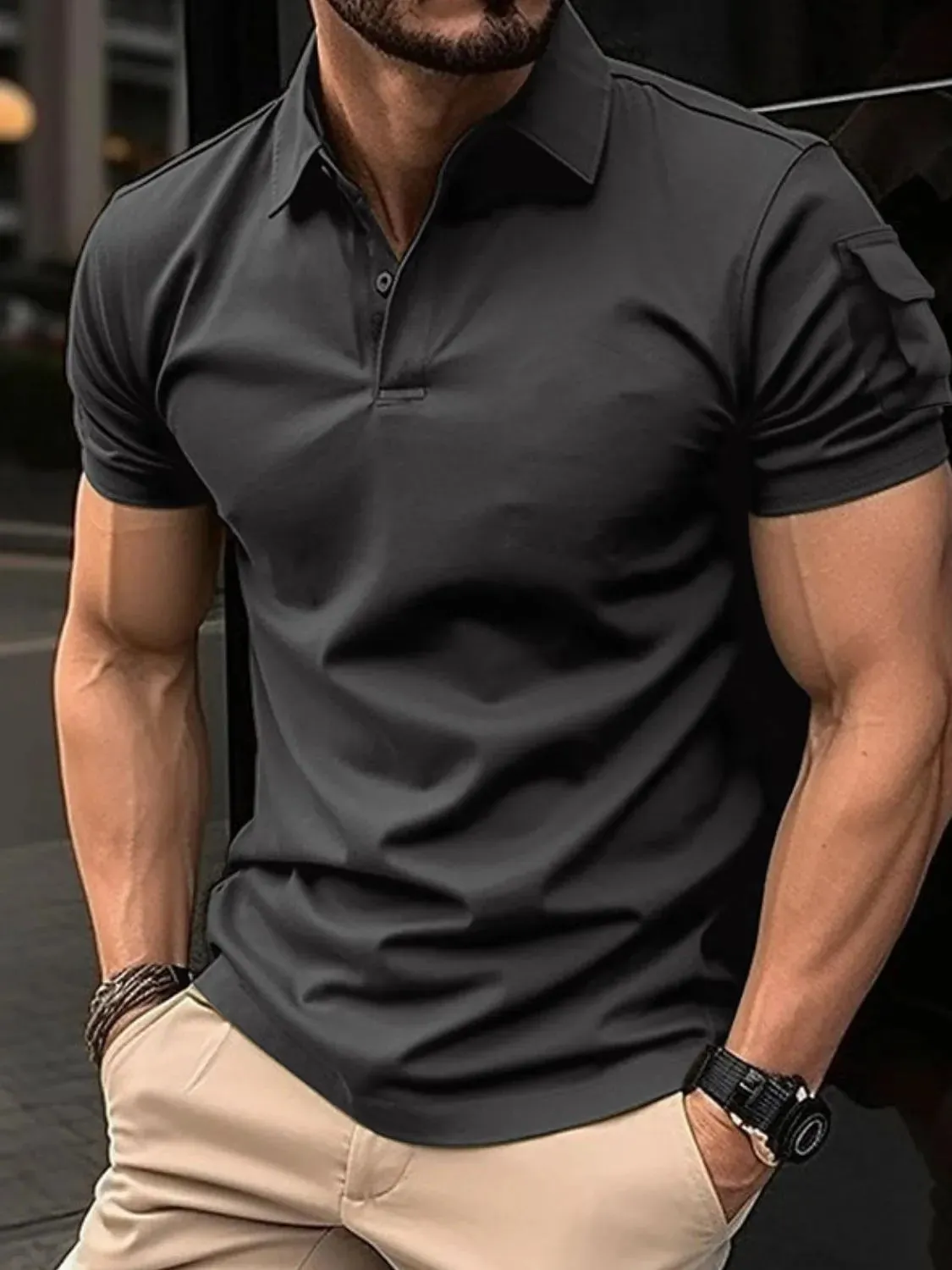 Men's Full Size Button Detail Short Sleeve Polo Plus Size sold by Gigi Laurent product image thumbnail 3