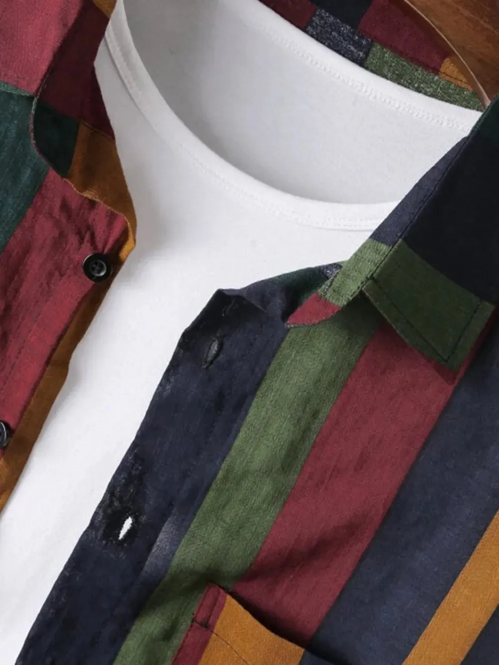 Men's Full Size Contrast Striped Button Down Shirt Plus Size sold by Gigi Laurent product image thumbnail 3