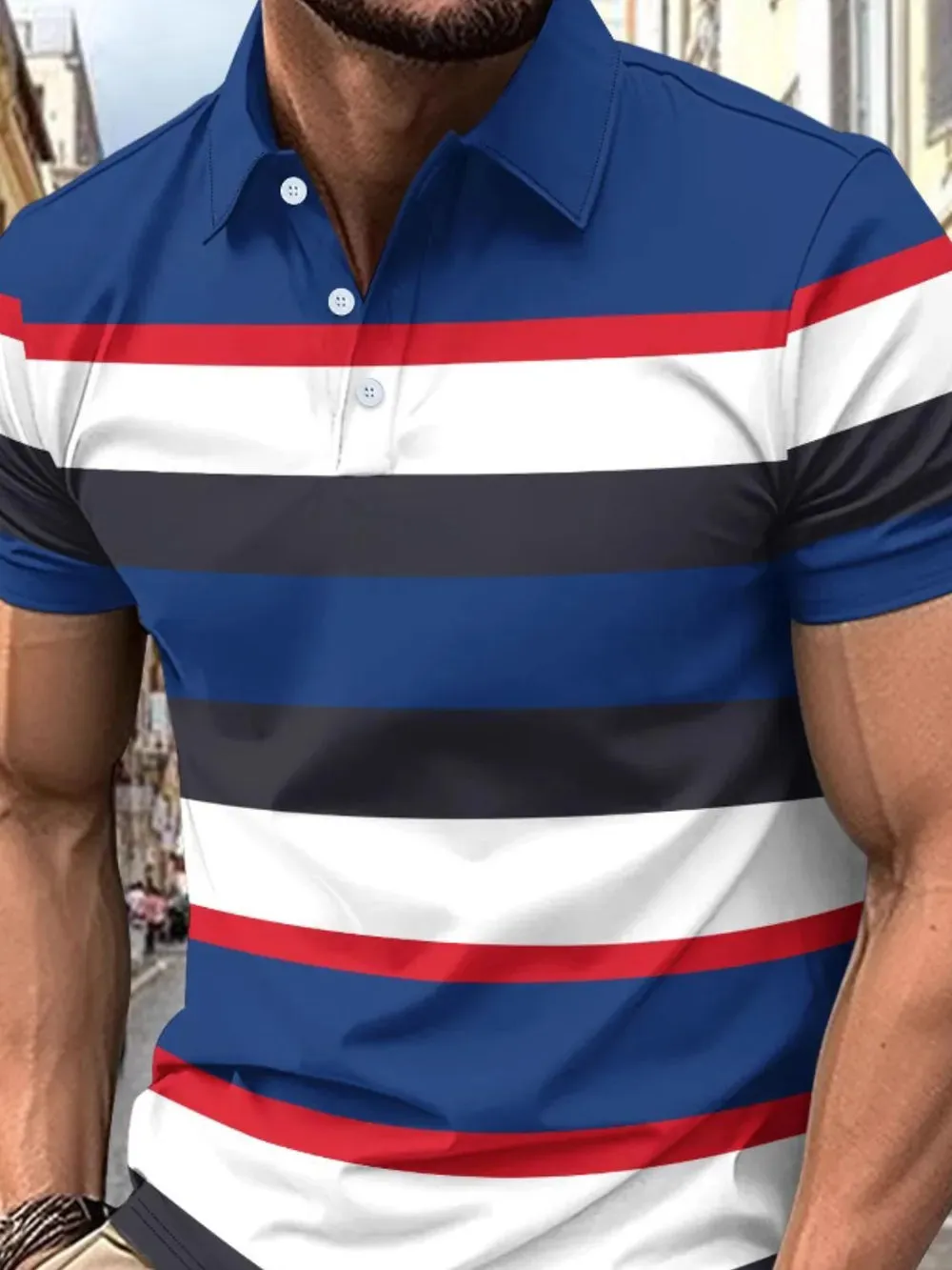 Men's Full Size Collared Short Sleeve Striped Polo Plus Size sold by Gigi Laurent product image thumbnail 2