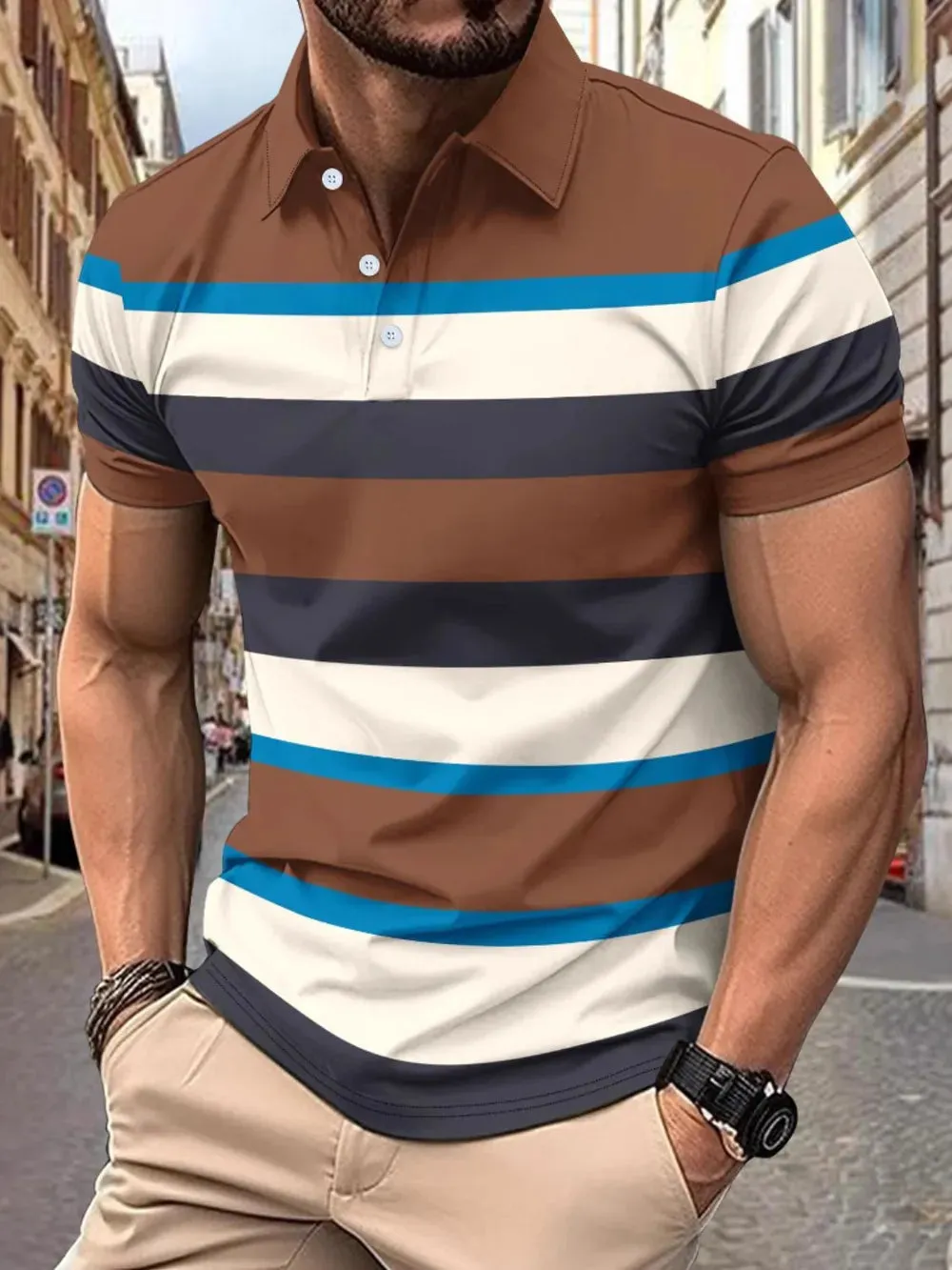 Men's Full Size Collared Short Sleeve Striped Polo Plus Size sold by Gigi Laurent product image thumbnail 4