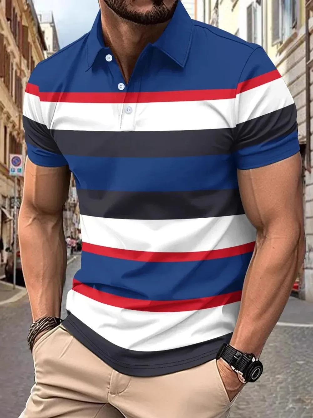 Men's Full Size Collared Short Sleeve Striped Polo Plus Size sold by Gigi Laurent