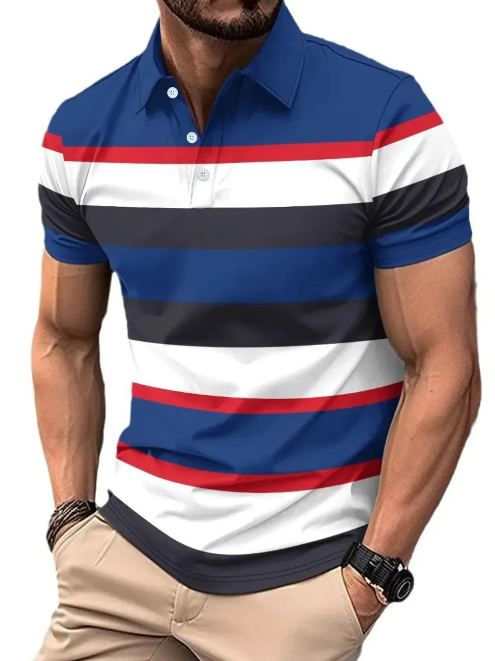 Men's Full Size Collared Short Sleeve Striped Polo Plus Size sold by Gigi Laurent product image thumbnail 3