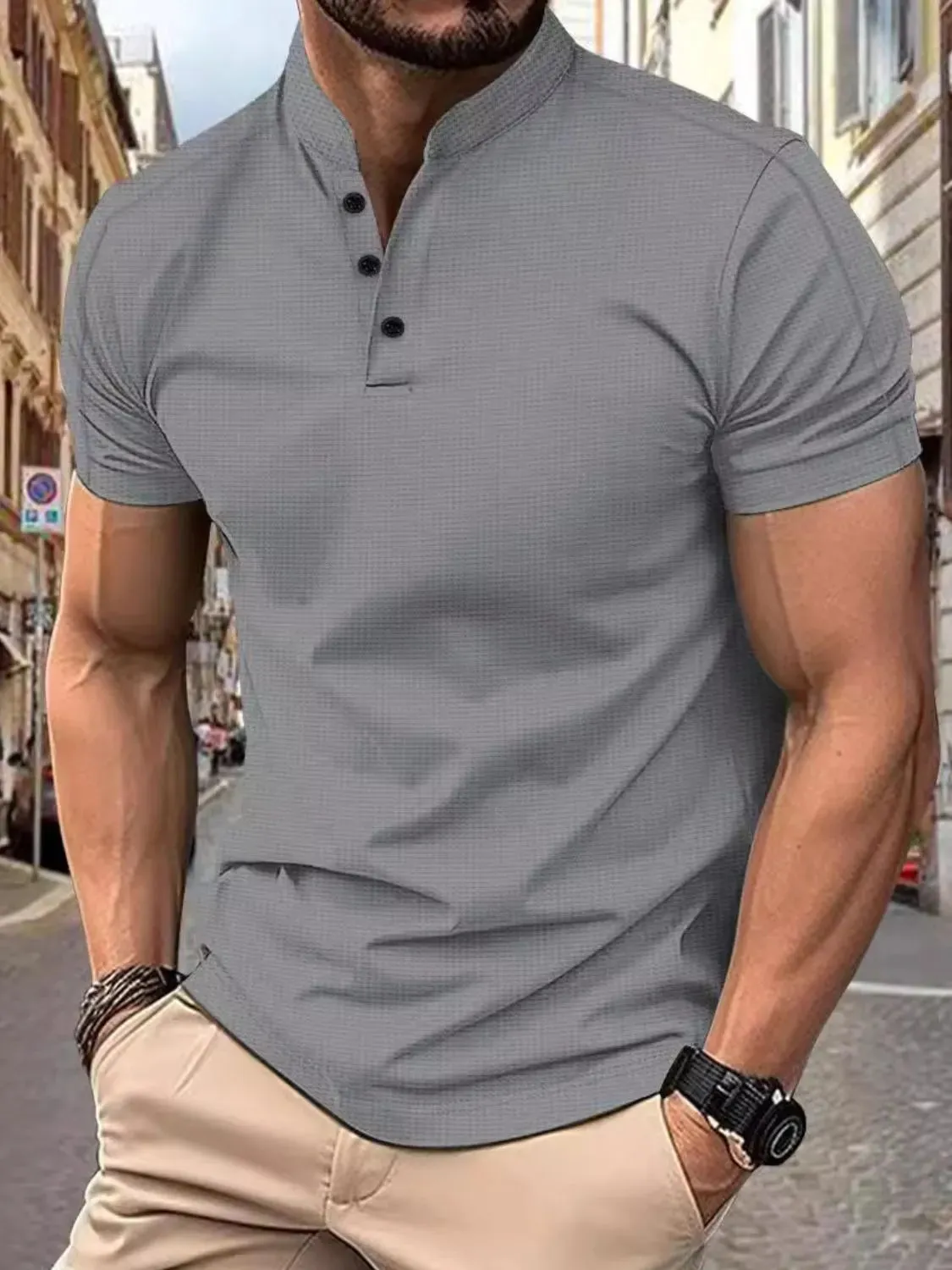 Men's Full Size Button Detail Short Sleeve Polo Plus Size sold by Gigi Laurent product image thumbnail 4