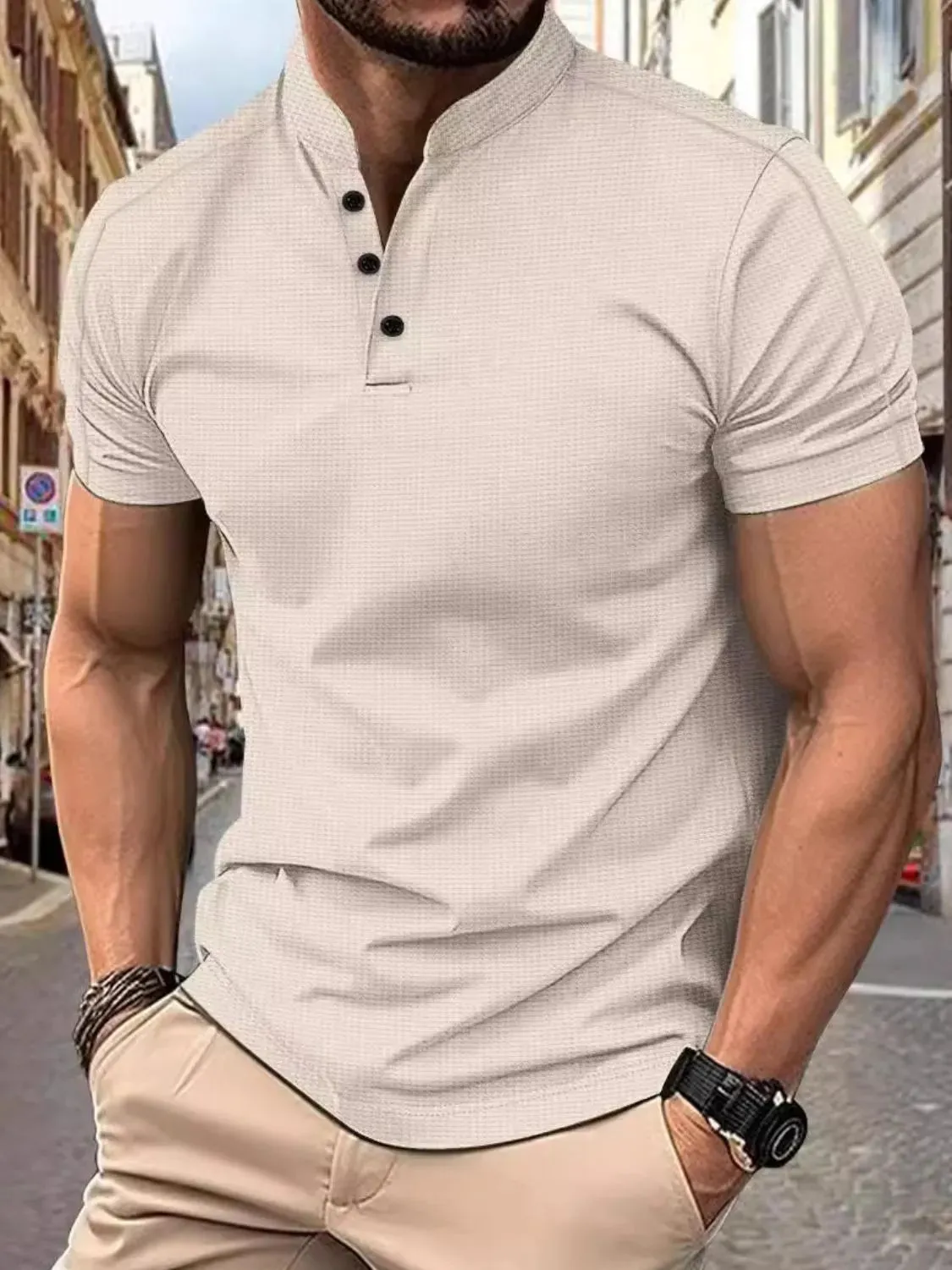 Men's Full Size Button Detail Short Sleeve Polo Plus Size sold by Gigi Laurent product image thumbnail 2