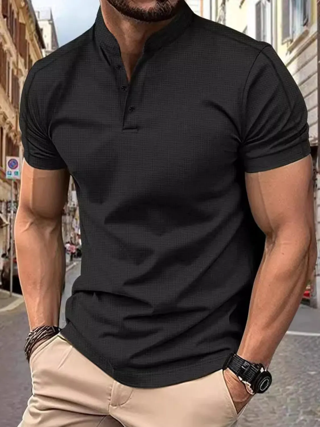 Men's Full Size Button Detail Short Sleeve Polo Plus Size sold by Gigi Laurent