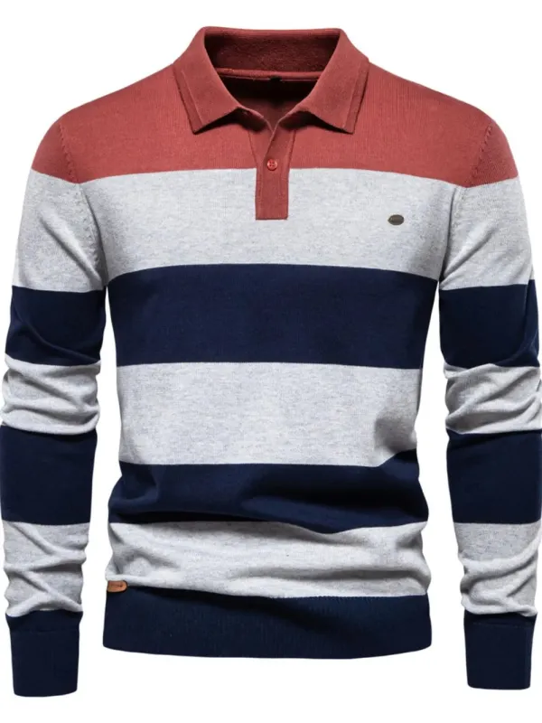 Men's Striped Long Sleeve Knit Polo sold by Gigi Laurent