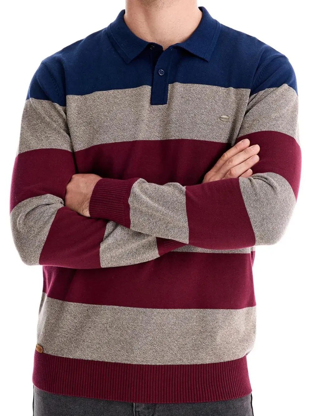 Men's Striped Long Sleeve Knit Polo sold by Gigi Laurent product image thumbnail 5