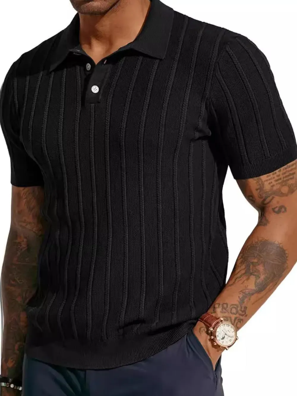 Men's Full Size Button Detail Short Sleeve Polo Plus Size sold by Gigi Laurent product image thumbnail 4