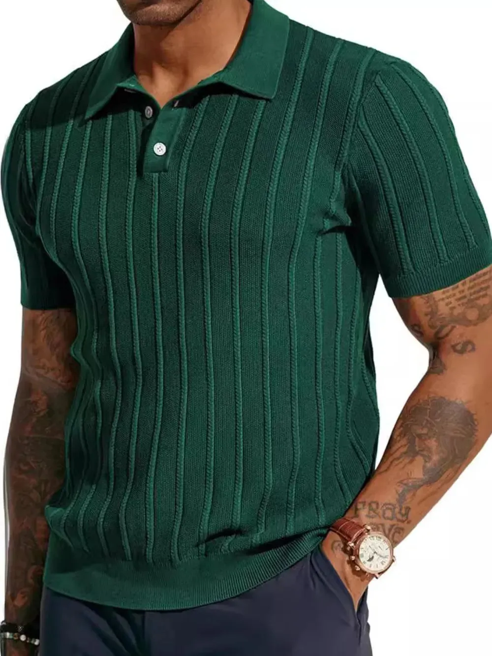 Men's Full Size Button Detail Short Sleeve Polo Plus Size sold by Gigi Laurent product image thumbnail 3