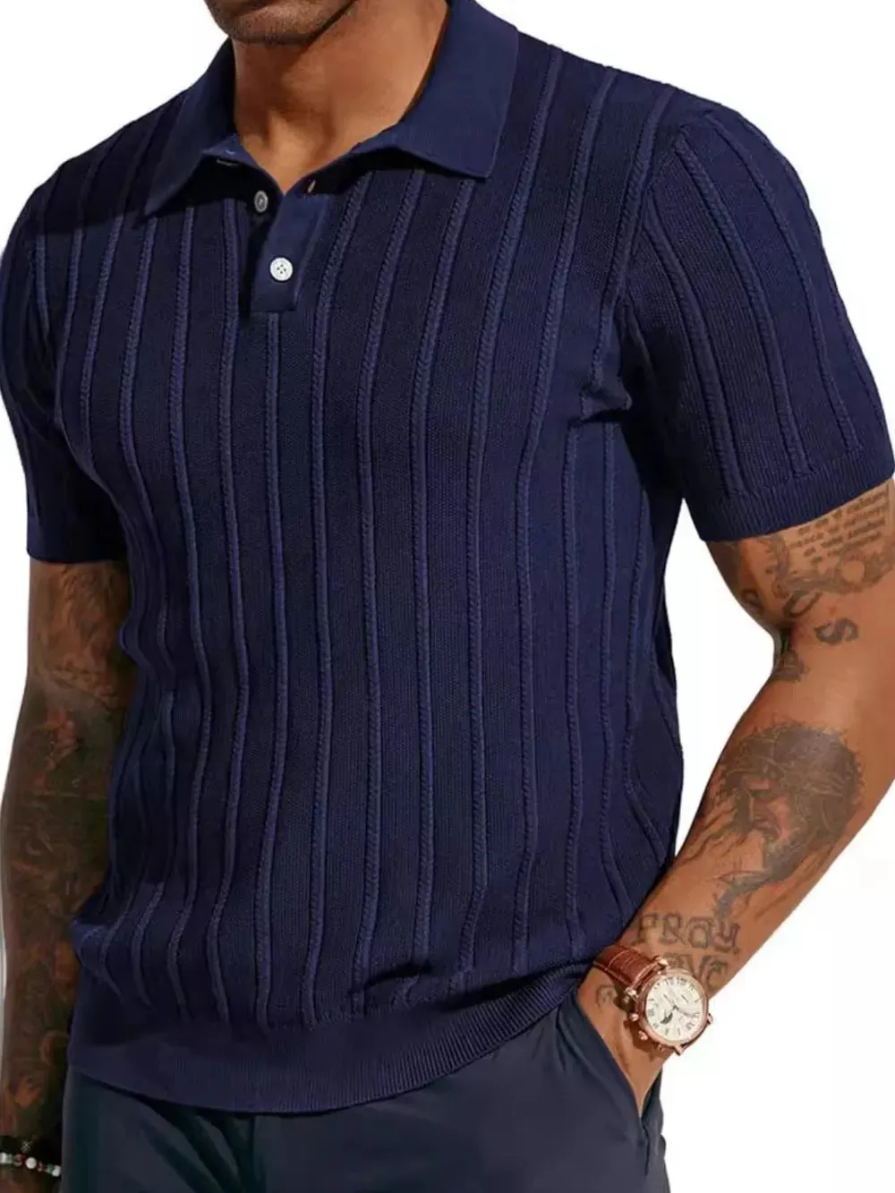 Men's Full Size Button Detail Short Sleeve Polo Plus Size sold by Gigi Laurent product image thumbnail 5