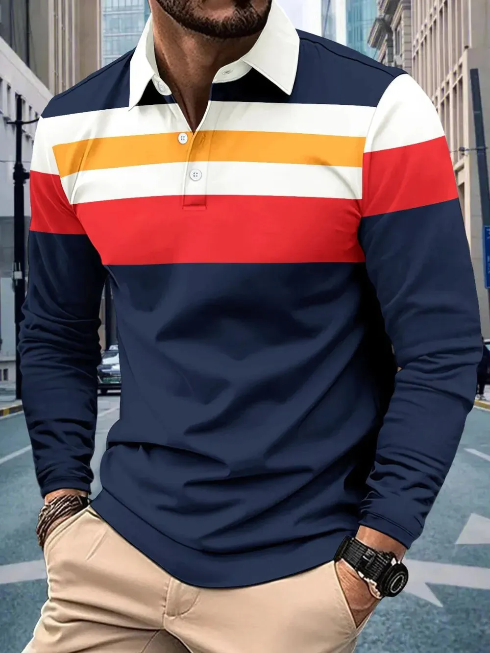 Men's Full Size Collared Contrast Striped Polo Plus Size sold by Gigi Laurent