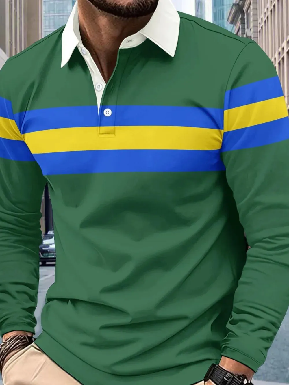 Men's Full Size Collared Contrast Striped Polo Plus Size sold by Gigi Laurent product image thumbnail 4