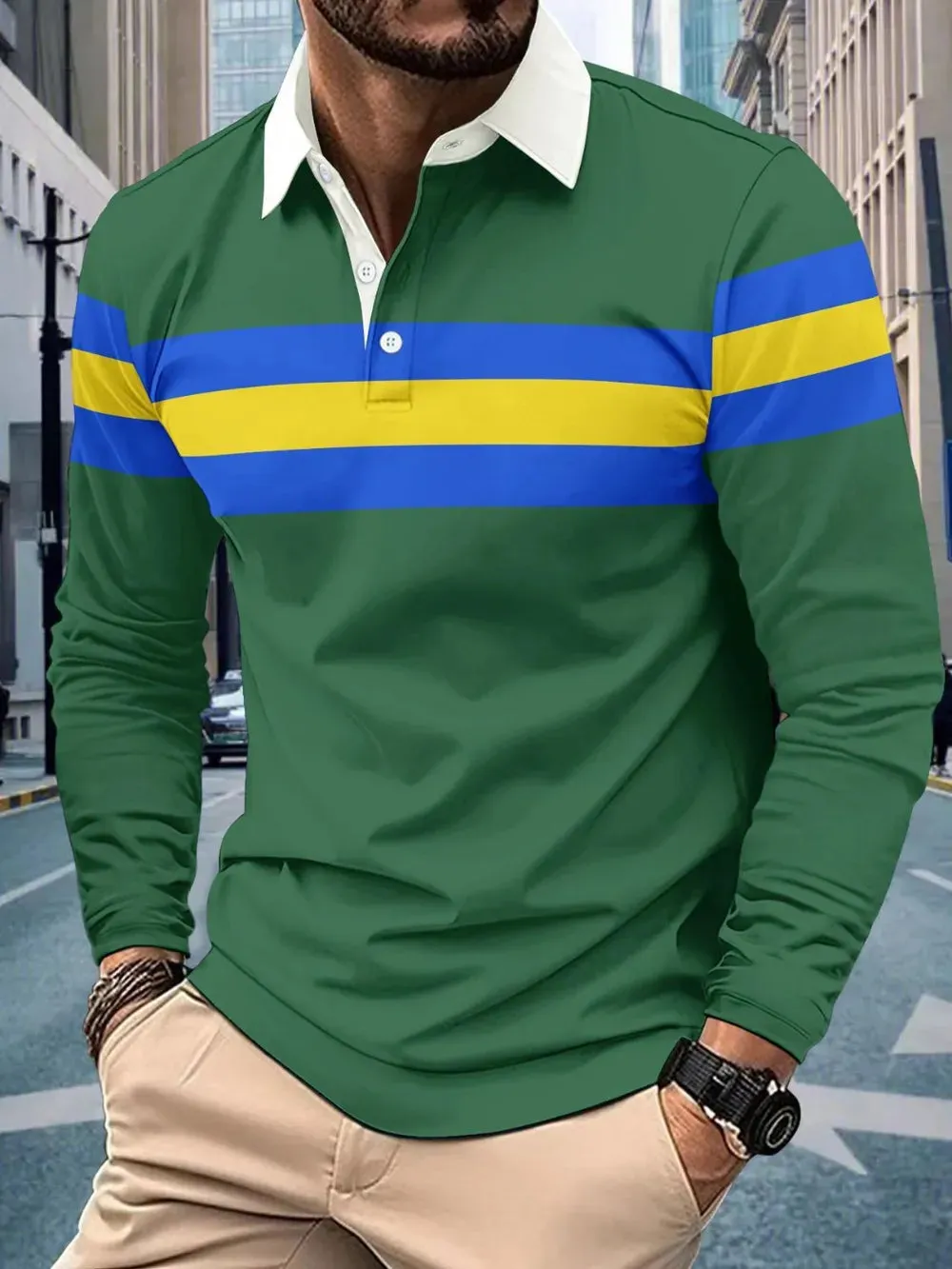 Men's Full Size Collared Contrast Striped Polo Plus Size sold by Gigi Laurent product image thumbnail 3