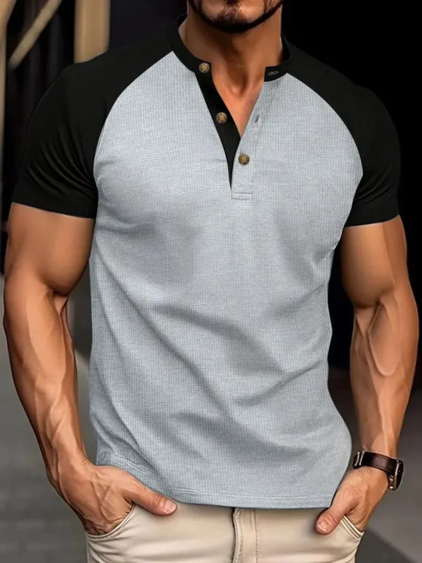Men's Full Size Waffle-Knit Round Neck Contrast Polo Plus Size sold by Gigi Laurent