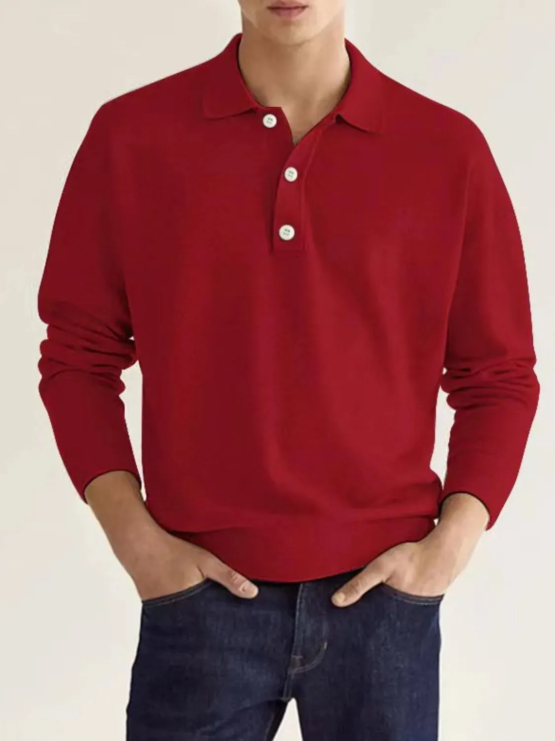 Men's Full Size Button Detail Long Sleeve Polo Plus Size sold by Gigi Laurent product image thumbnail 3