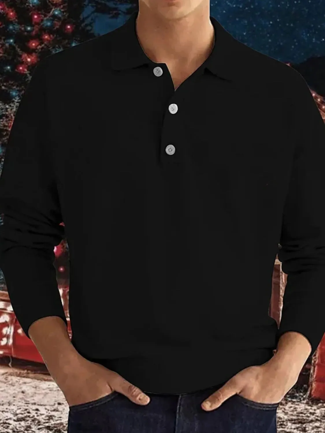 Men's Full Size Button Detail Long Sleeve Polo Plus Size sold by Gigi Laurent product image thumbnail 2