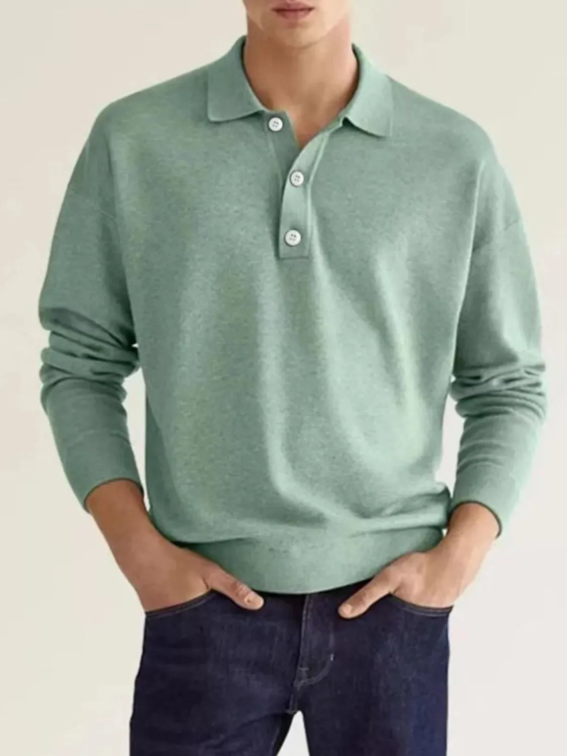 Men's Full Size Button Detail Long Sleeve Polo Plus Size sold by Gigi Laurent product image thumbnail 4