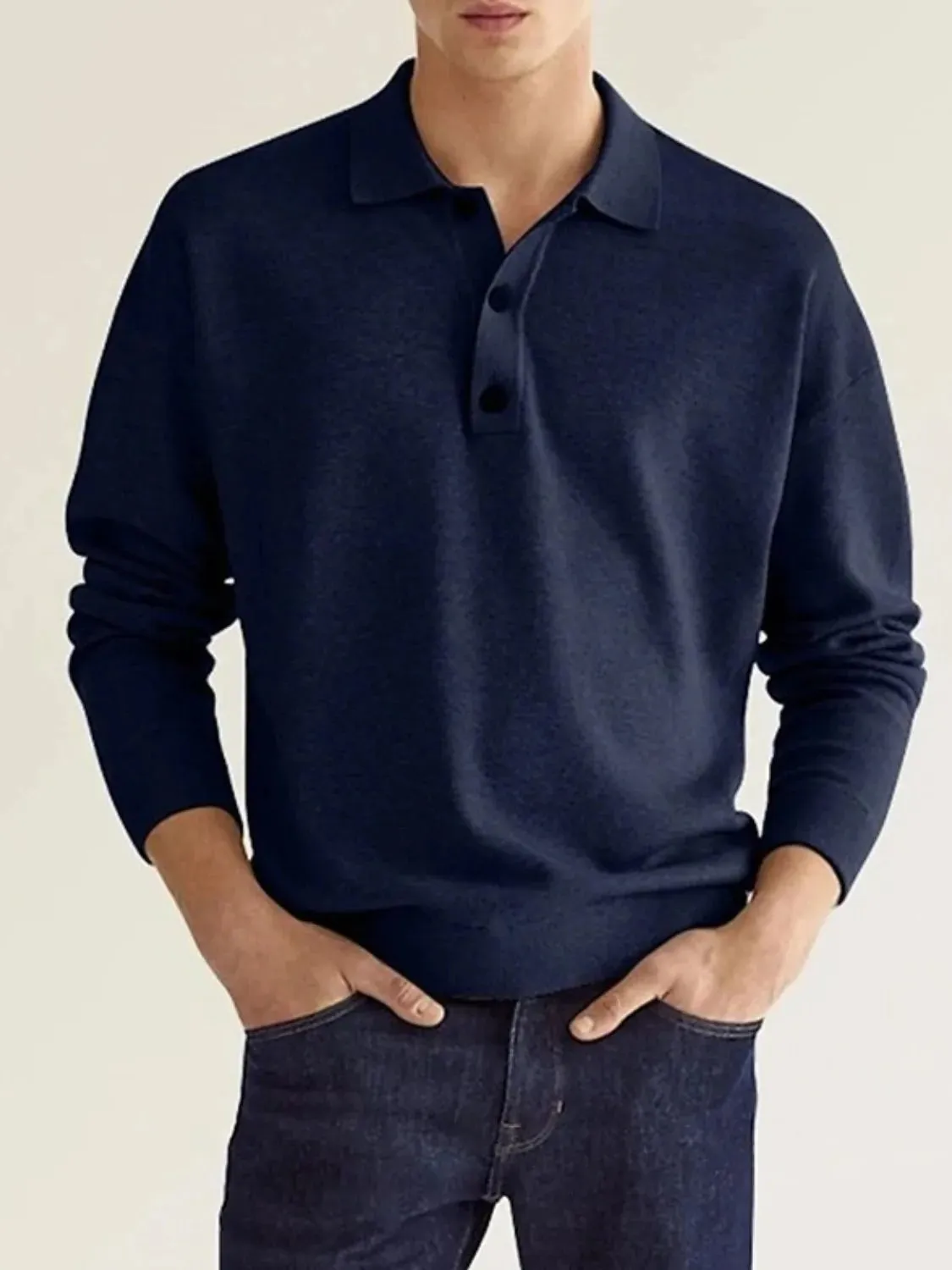 Men's Full Size Button Detail Long Sleeve Polo Plus Size sold by Gigi Laurent product image thumbnail 5
