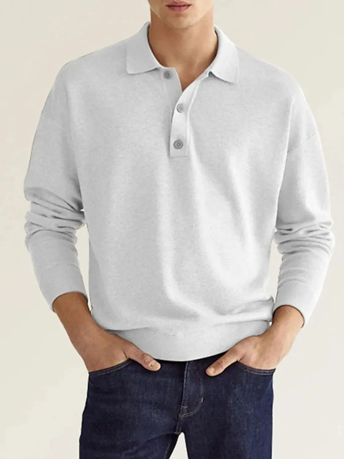 Men's Full Size Button Detail Long Sleeve Polo Plus Size sold by Gigi Laurent