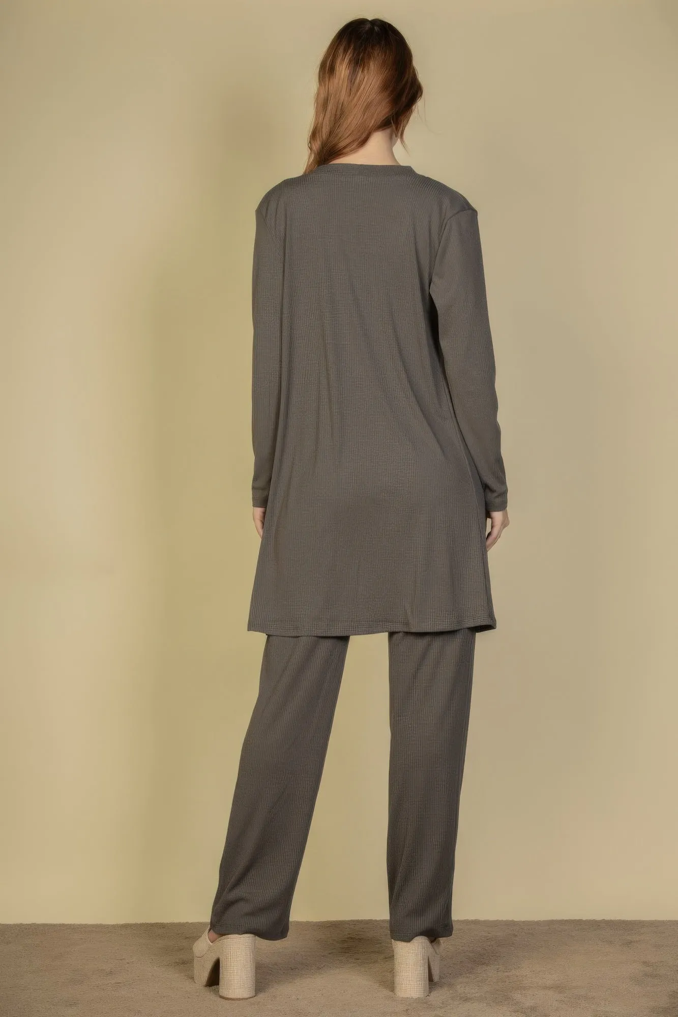 Flat Back Rib 3 Pieces Cami Top With Pants And Long Cardigan Set sold by Gigi Laurent product image thumbnail 2