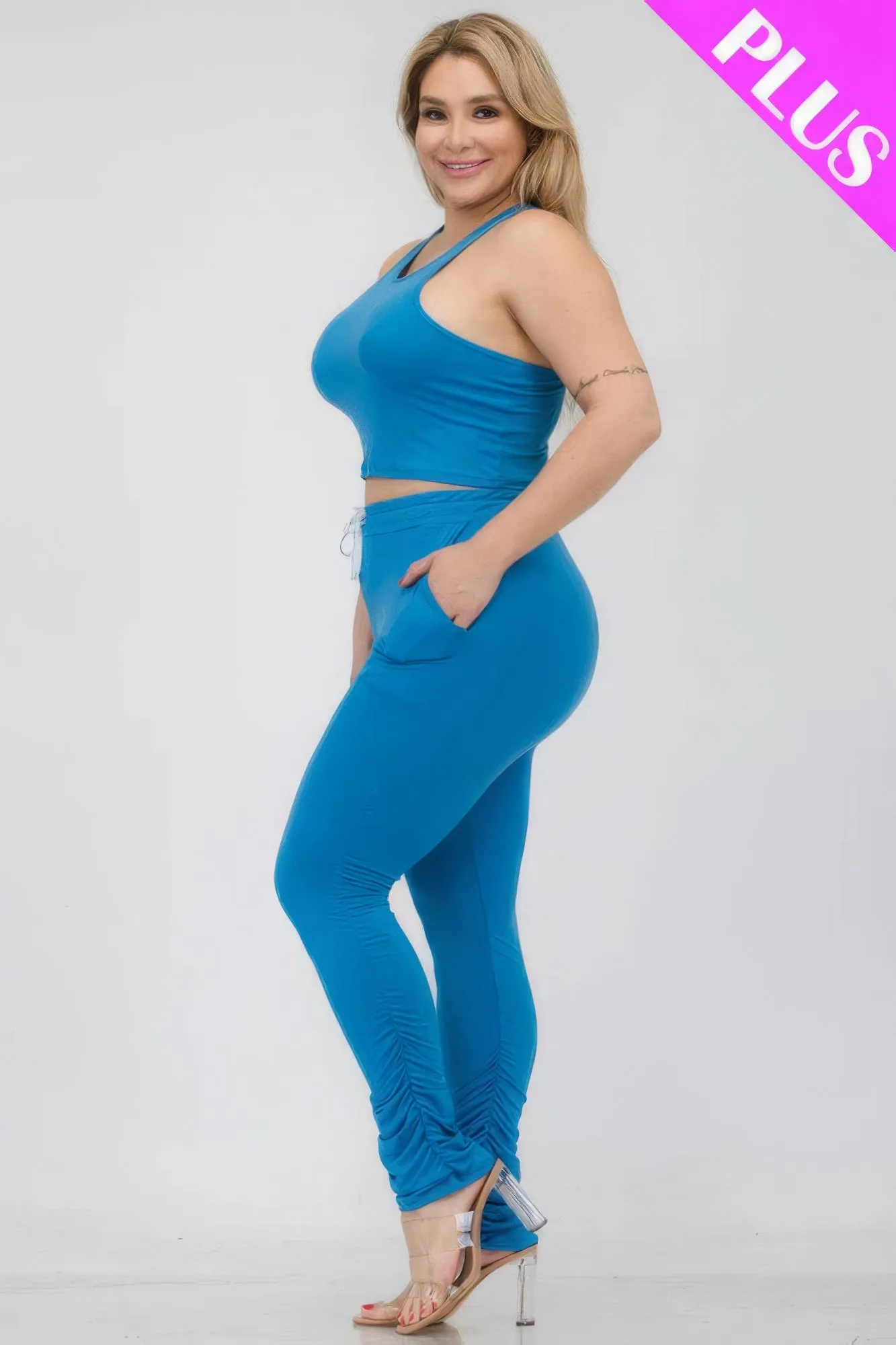 Plus Size Crop Tank Top & Ruched Pants Set sold by Gigi Laurent product image thumbnail 3