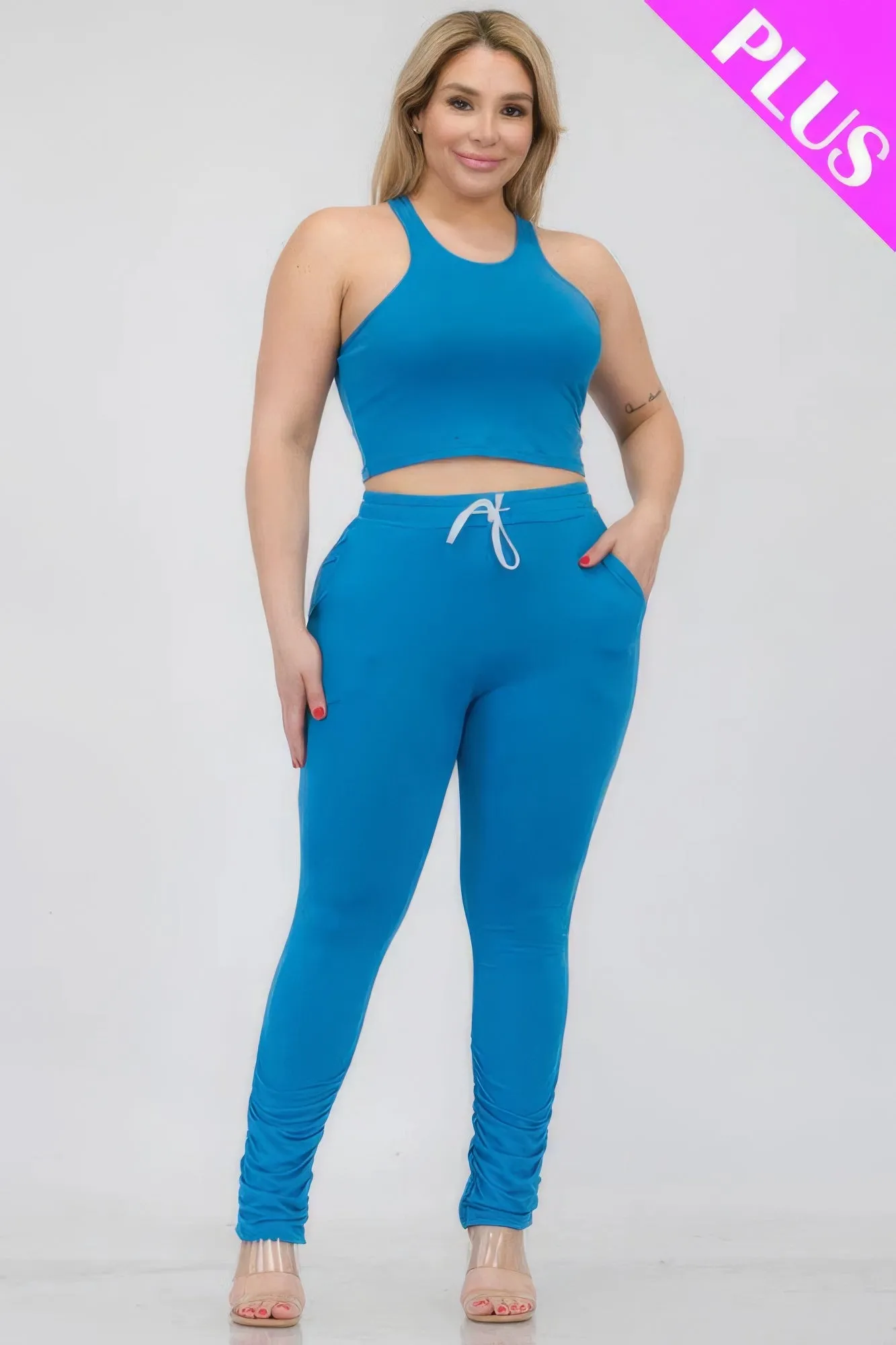 Plus Size Crop Tank Top & Ruched Pants Set sold by Gigi Laurent