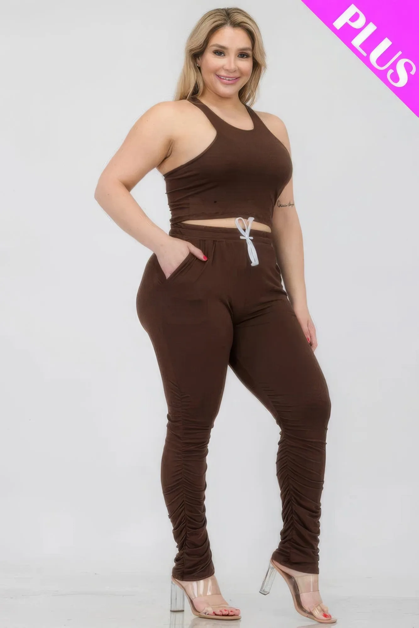 Plus Size Crop Tank Top & Ruched Pants Set sold by Gigi Laurent product image thumbnail 3