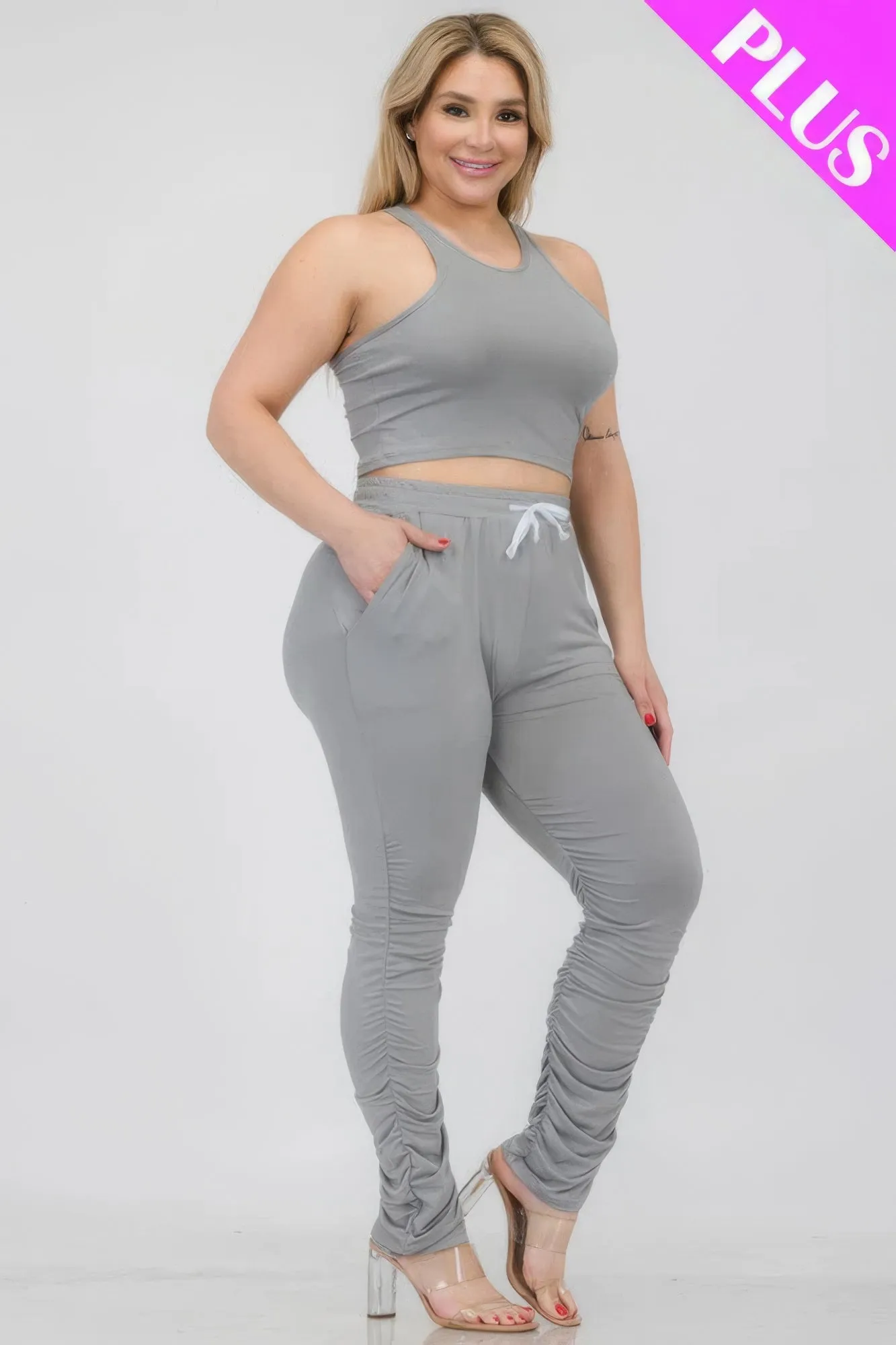 Plus Size Crop Tank Top & Ruched Pants Set sold by Gigi Laurent product image thumbnail 2