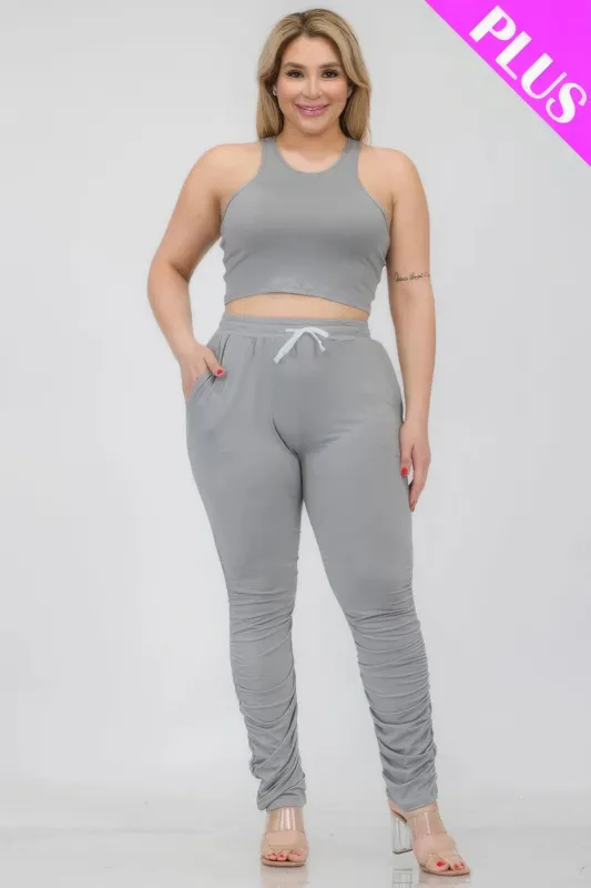 Plus Size Crop Tank Top & Ruched Pants Set sold by Gigi Laurent