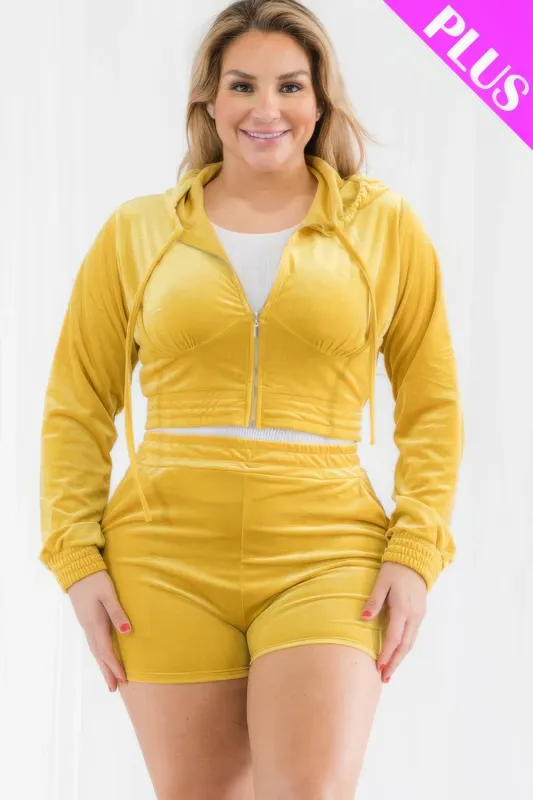Plus Size Velour Crop Zip Up Hoodie And Shorts Set sold by Gigi Laurent