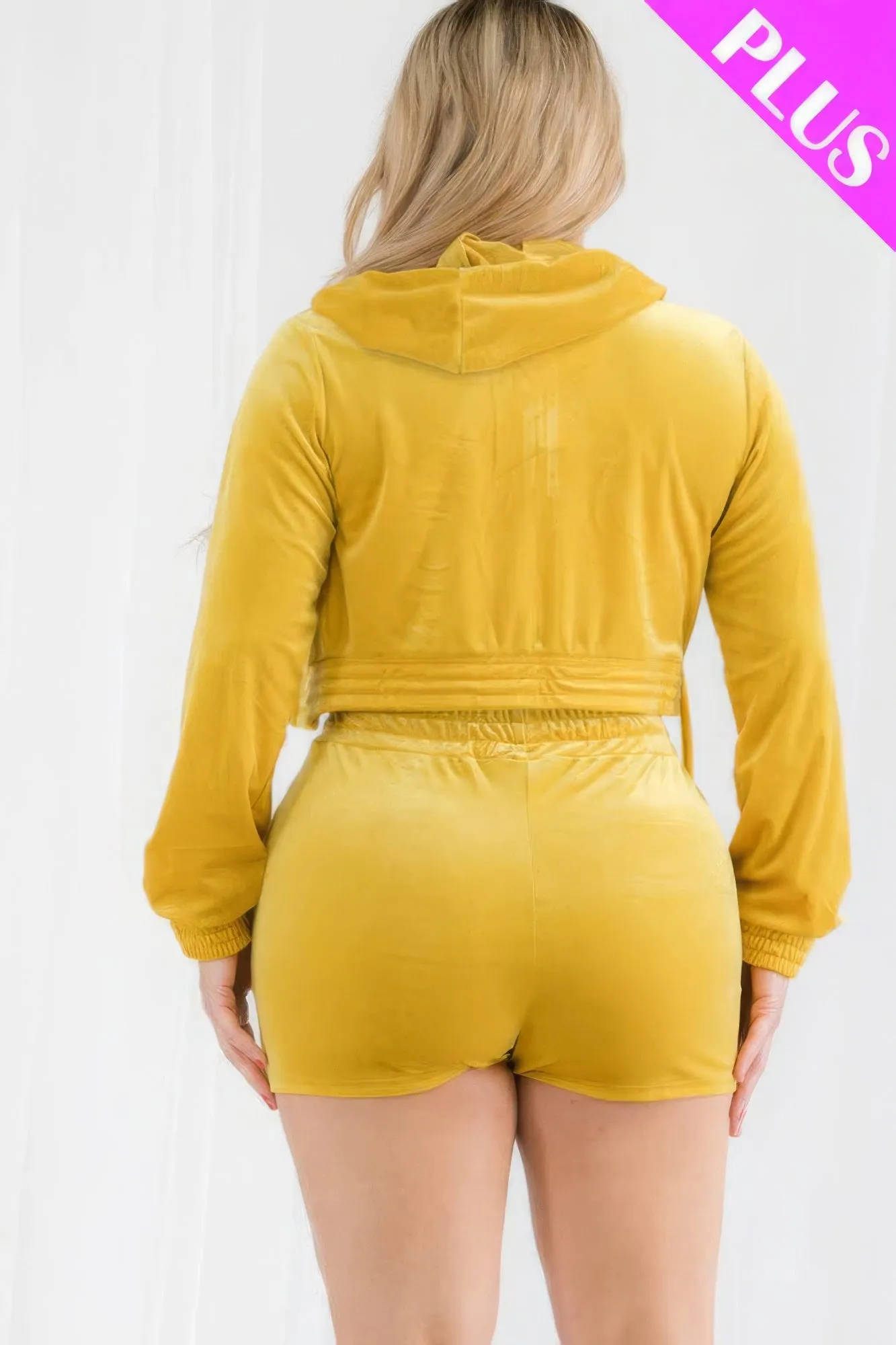 Plus Size Velour Crop Zip Up Hoodie And Shorts Set sold by Gigi Laurent product image thumbnail 5