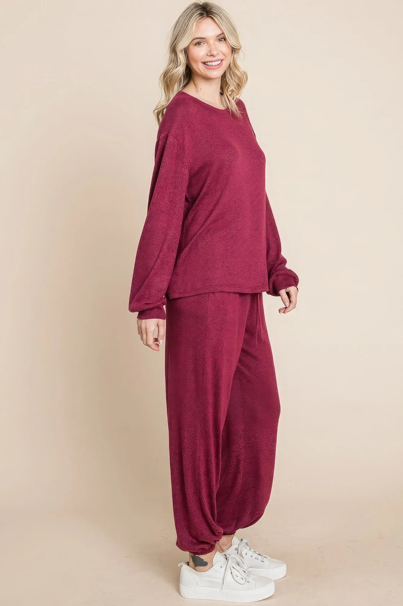 Two Tone Solid Warm And Soft Hacci Brush Loungewear Set sold by Gigi Laurent product image thumbnail 5