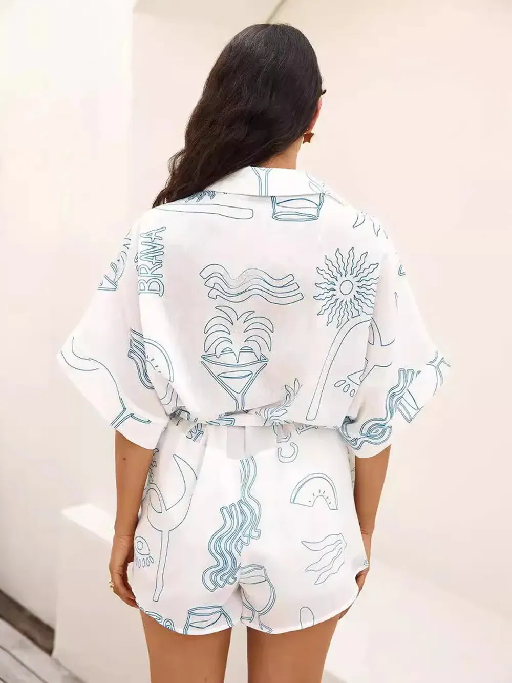 Printed Collared Neck Half Sleeve Romper sold by Gigi Laurent product image thumbnail 2
