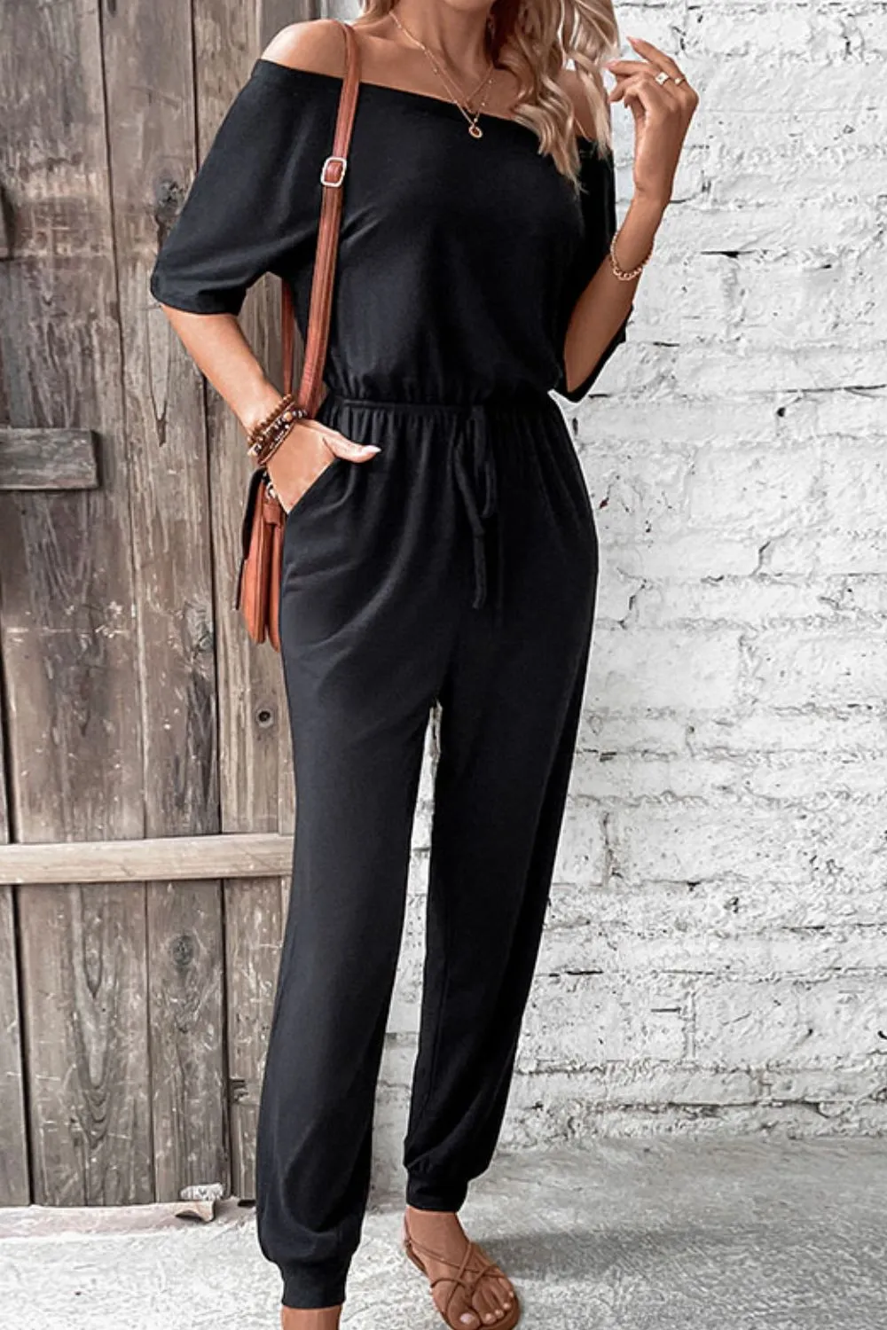 Perfee Off-Shoulder Jumpsuit with Pockets sold by Gigi Laurent product image thumbnail 4