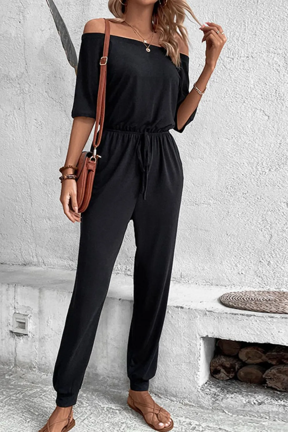 Perfee Off-Shoulder Jumpsuit with Pockets sold by Gigi Laurent product image thumbnail 5