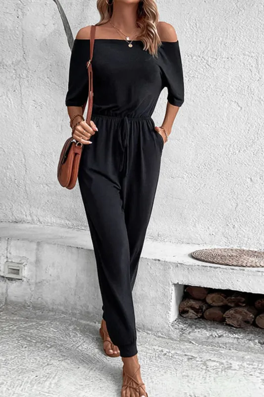 Perfee Off-Shoulder Jumpsuit with Pockets sold by Gigi Laurent