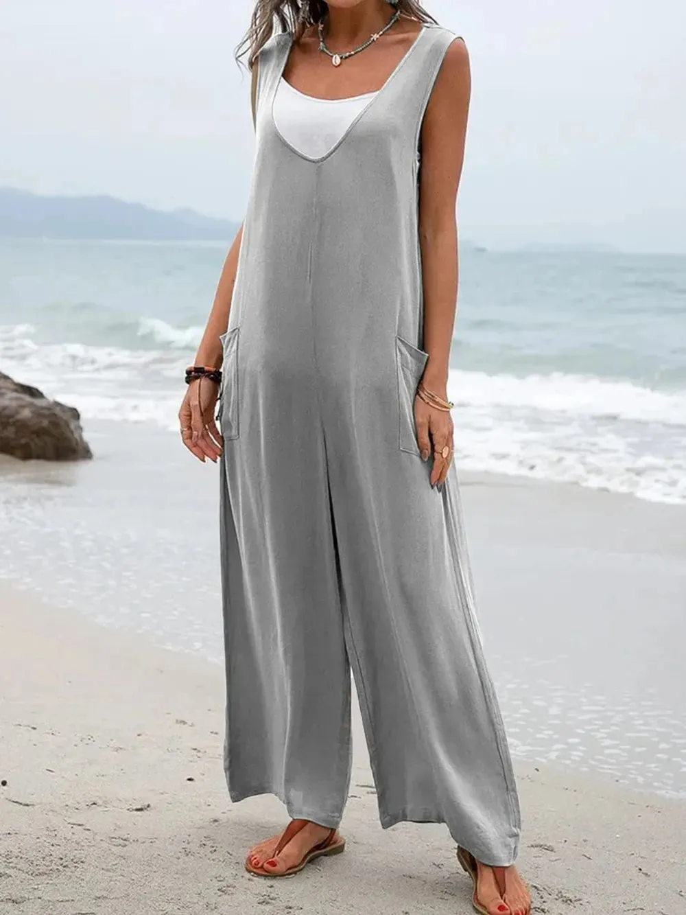Full Size Wide Strap Jumpsuit with Pockets sold by Gigi Laurent