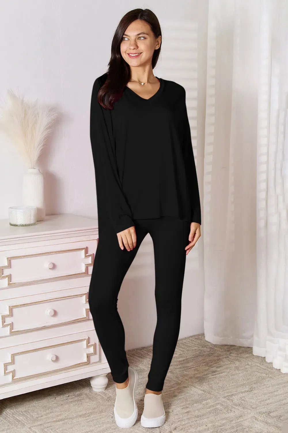 Basic Bae Bamboo Full Size V-Neck Long Sleeve Top and Pants Lounge Set sold by Gigi Laurent product image thumbnail 5