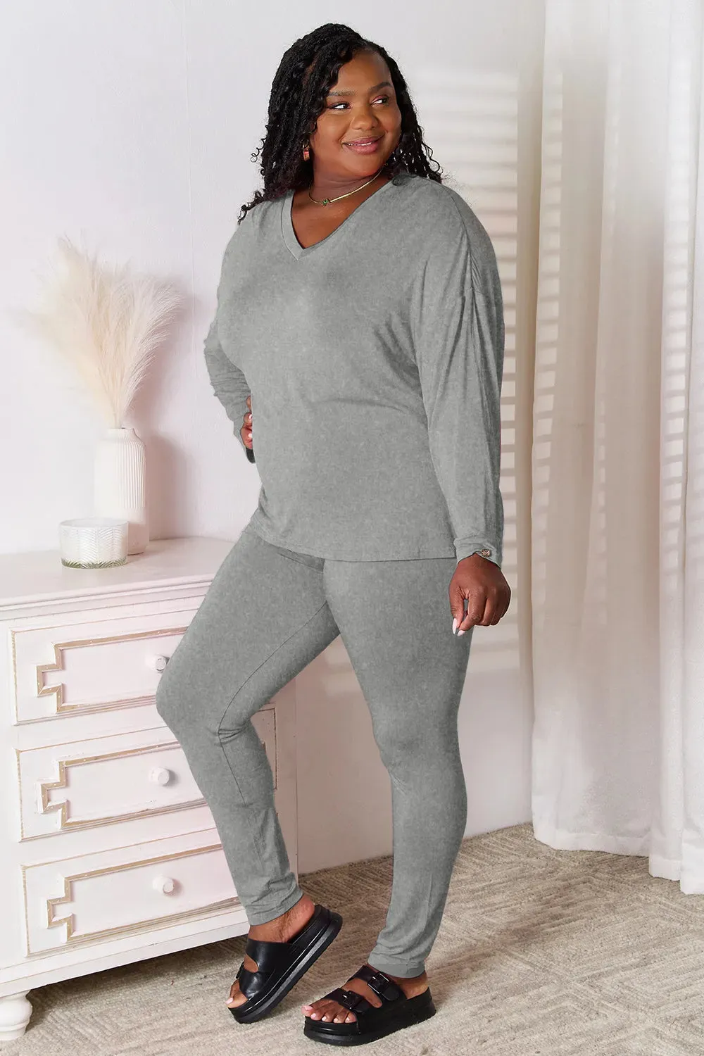 Basic Bae Bamboo Full Size V-Neck Long Sleeve Top and Pants Lounge Set sold by Gigi Laurent product image thumbnail 3
