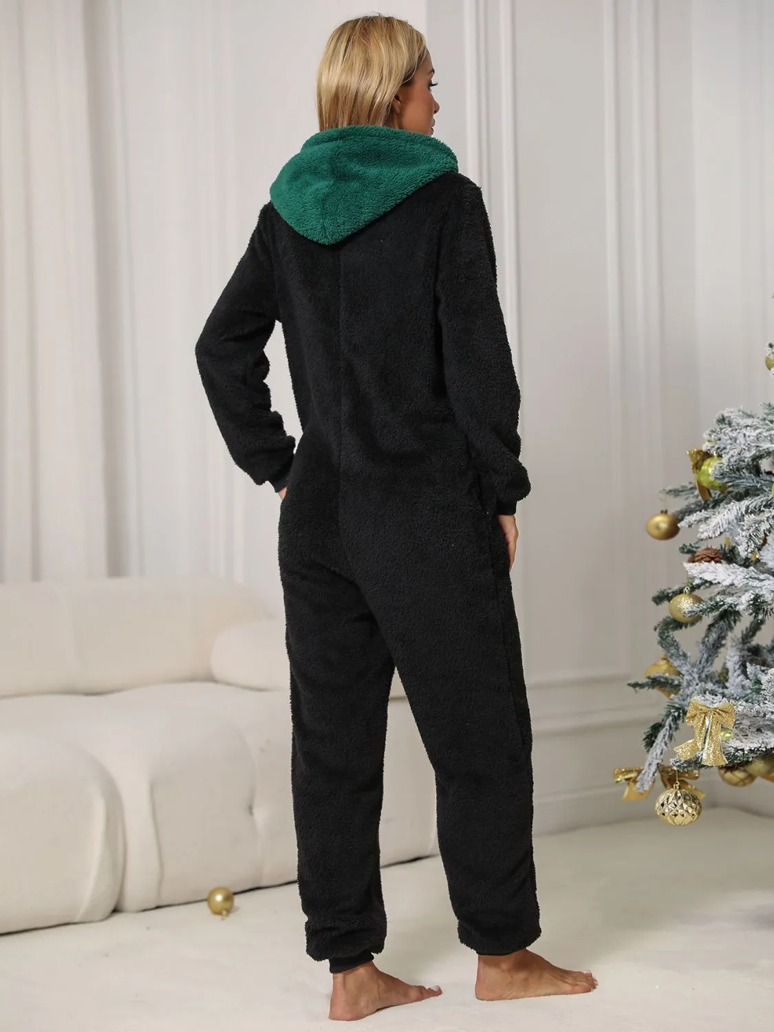 Pom-Pom Trim Zip Front Hooded Lounge Jumpsuit sold by Gigi Laurent product image thumbnail 2