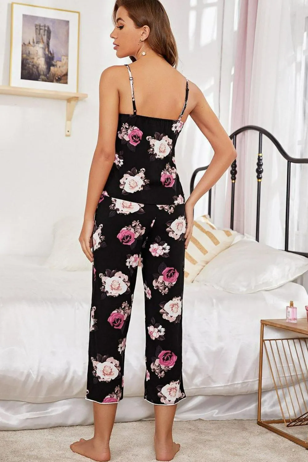 Floral V-Neck Cami and Cropped Pants Lounge Set sold by Gigi Laurent product image thumbnail 2