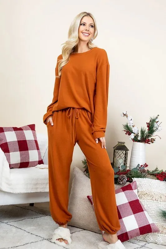 Super Lady Full Size Fuzzy Hacci Brush Round Neck Top and Pants Lounge Set sold by Gigi Laurent product image thumbnail 4