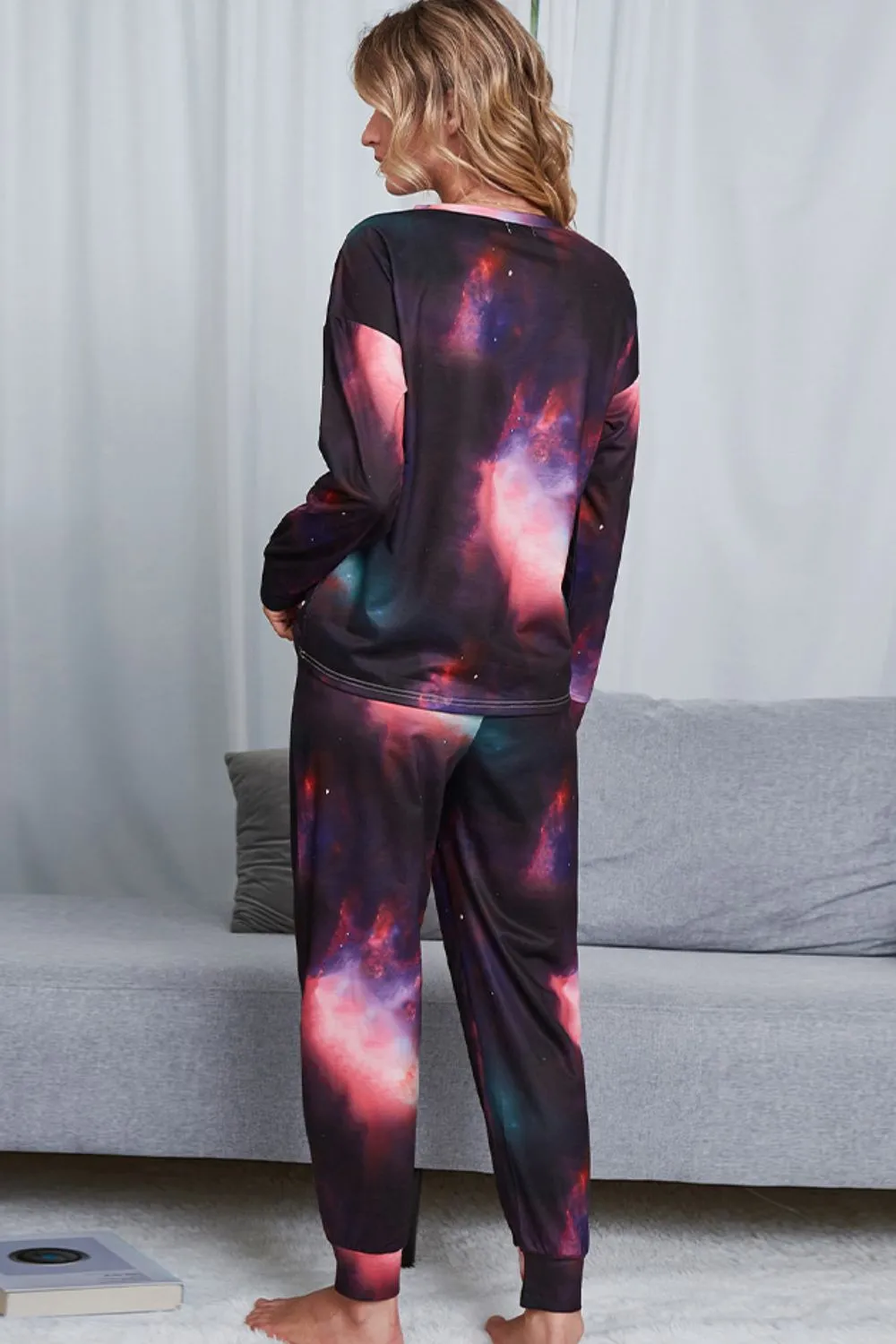 Shiny Tie-Dye Crewneck Top and Drawstring Waist Joggers Lounge Set sold by Gigi Laurent product image thumbnail 3